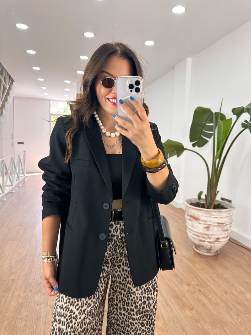 Çift Düğmeli Oversize Blazzer Ceket - Siyah