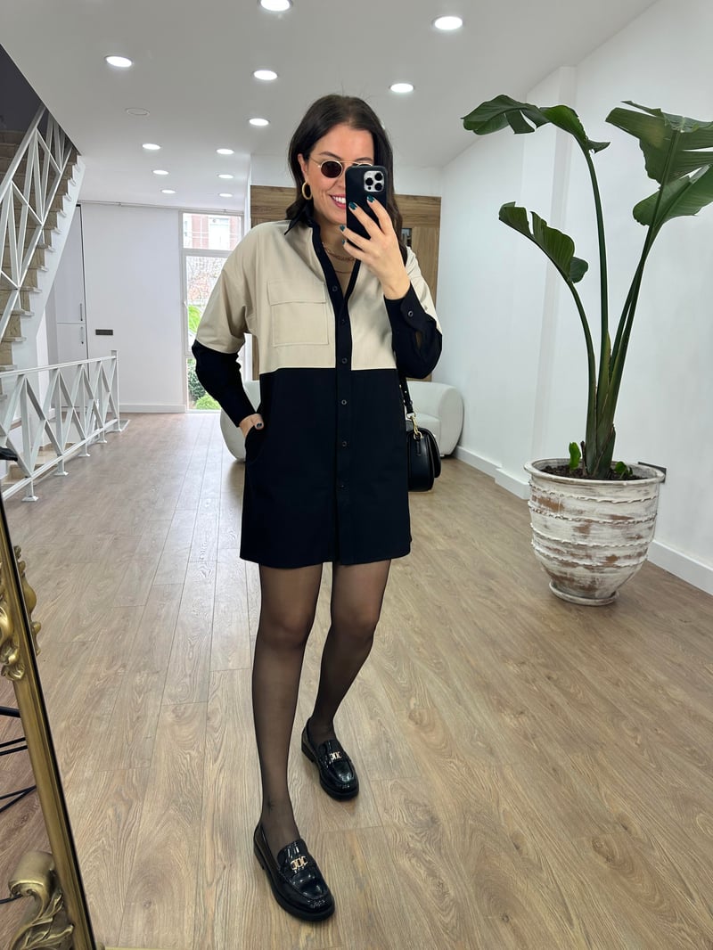 Çift Renk Gömlek Elbise