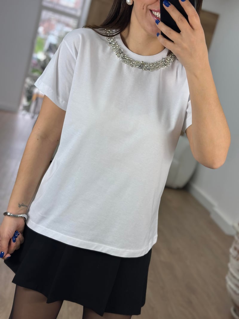 Çift Sıra Taşlı Basic Tişört