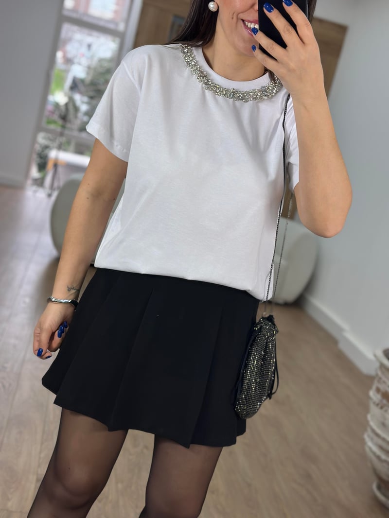 Çift Sıra Taşlı Basic Tişört