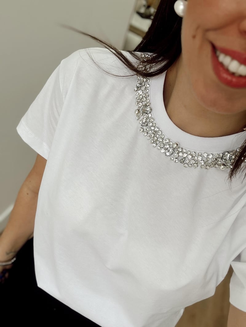 Çift Sıra Taşlı Basic Tişört