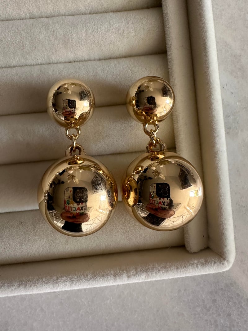 Çift Topçuklu Gold Küpe