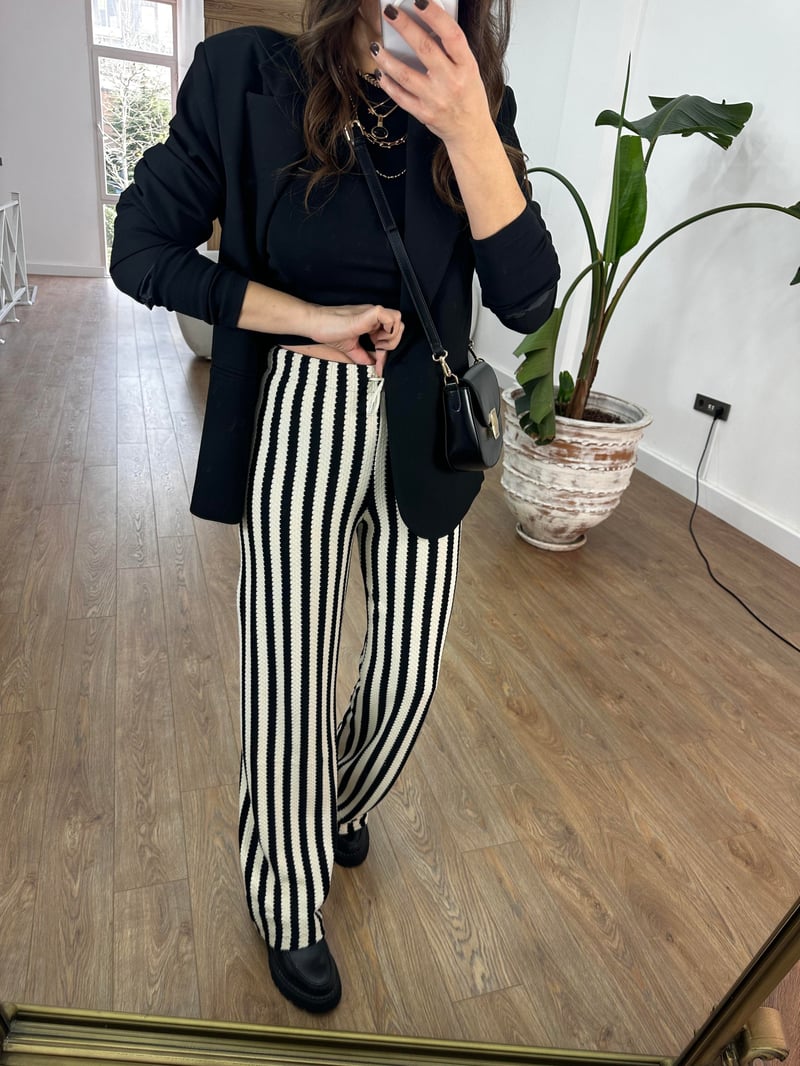 Çizgili Triko Pantolon 