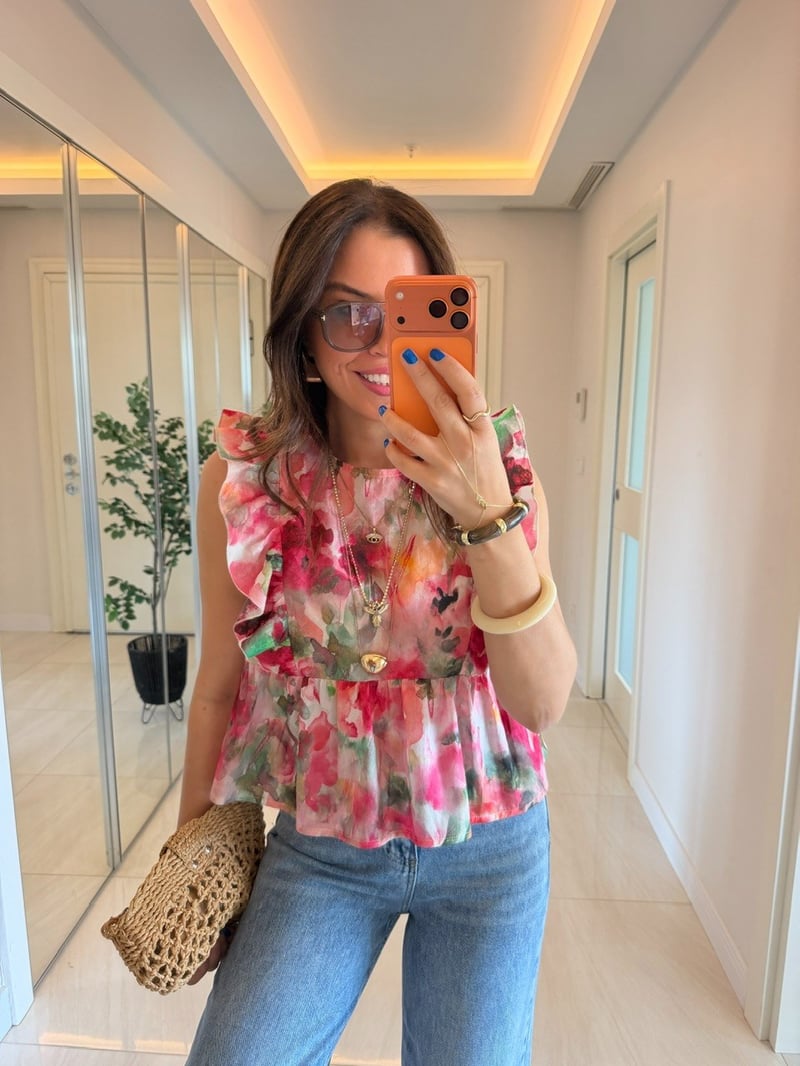 Floral Desen Volanlı Vual Bluz