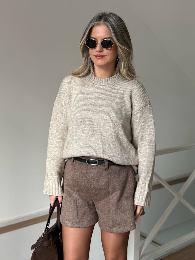 Dekoratif Yaka Oversize Kazak - Açık Bej