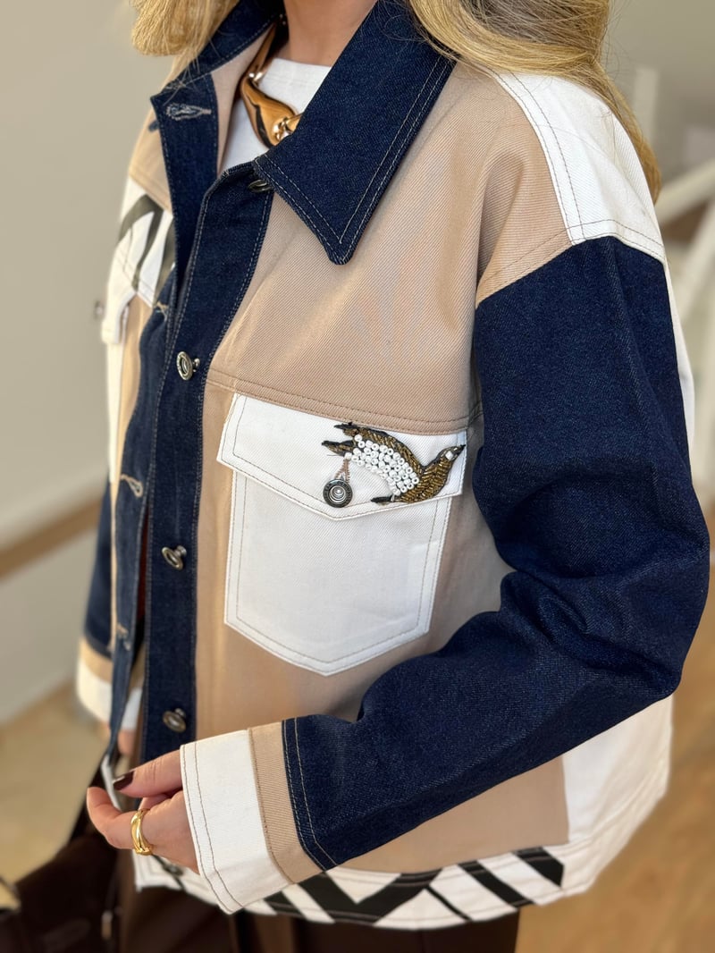 Denim Garnili El İşlemeli Ceket 