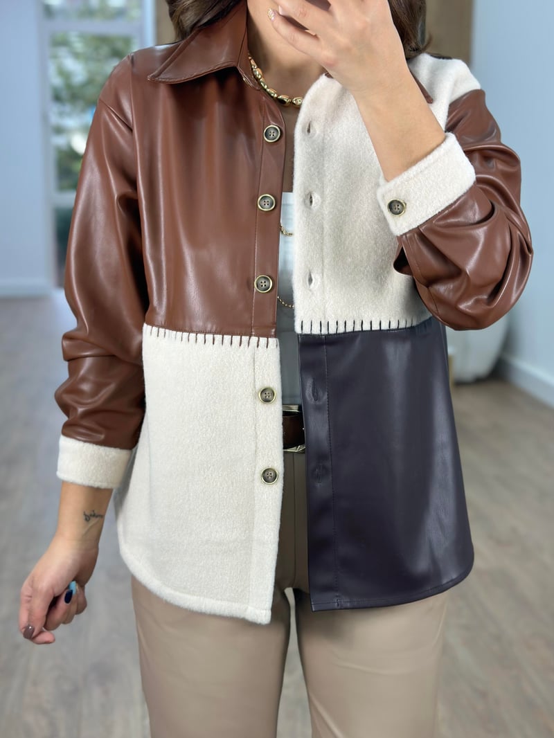 Deri Garnili Kaşe Patchwork Ceket