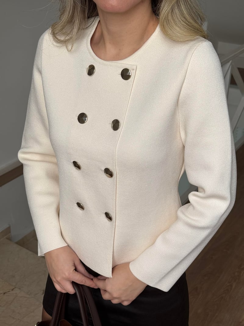 Dilvin Çelik Örme Triko Hırka - Ekru