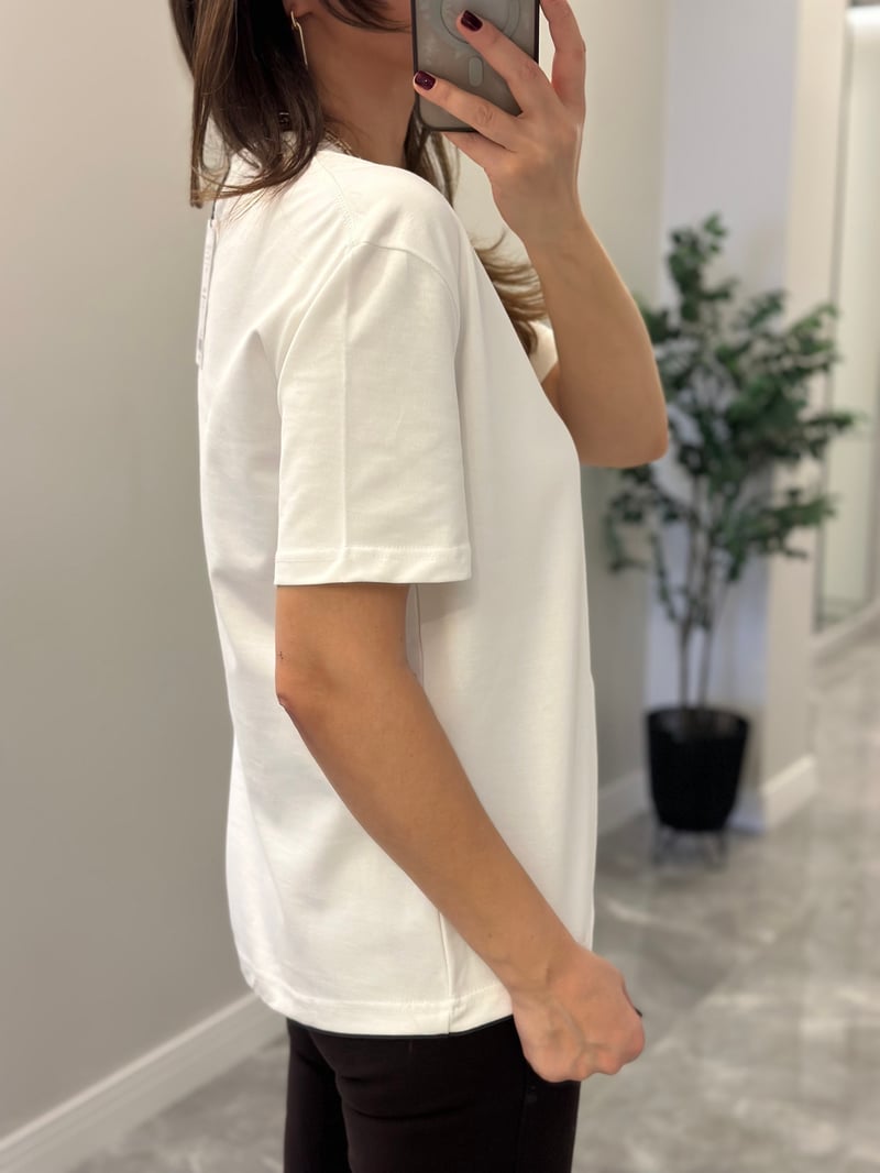 Dilvin Dekoratif Yaka Basic Tshirt - Beyaz