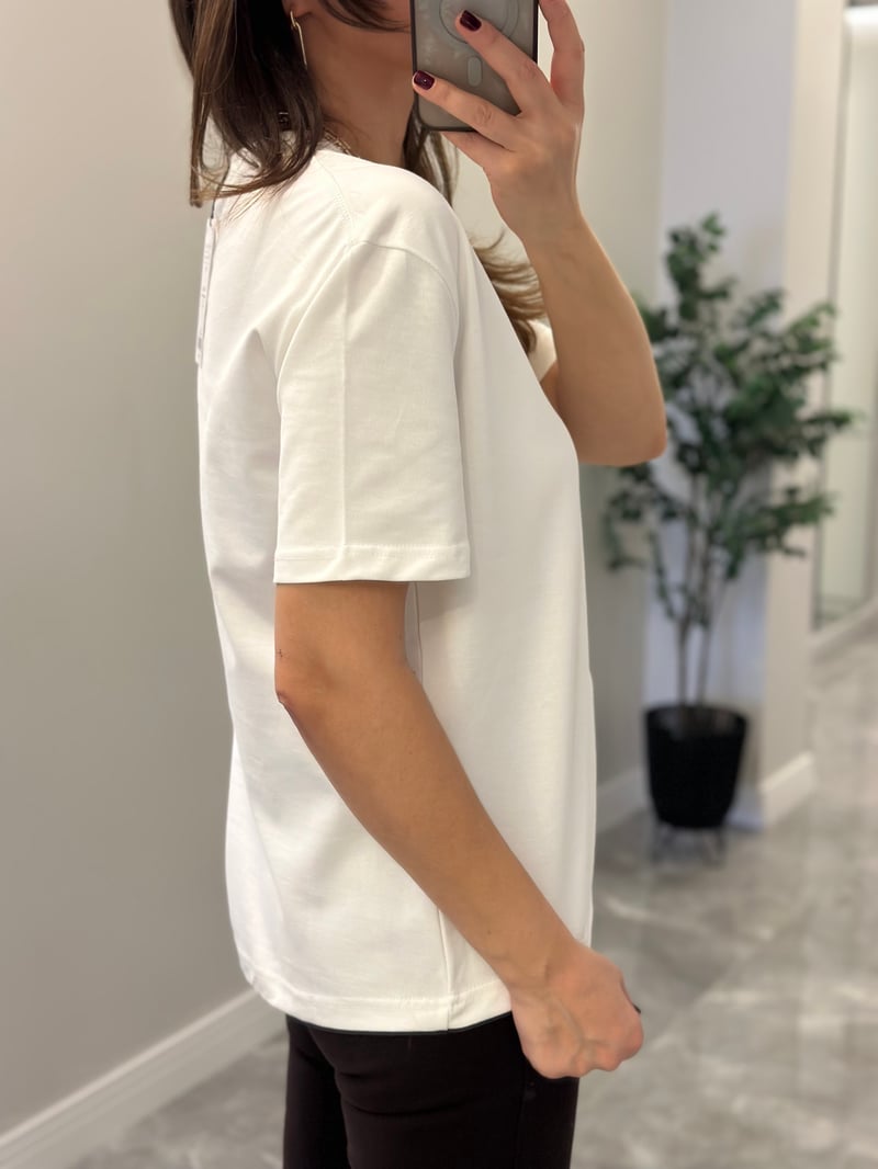 Dilvin Dekoratif Yaka Basic Tshirt - Ekru