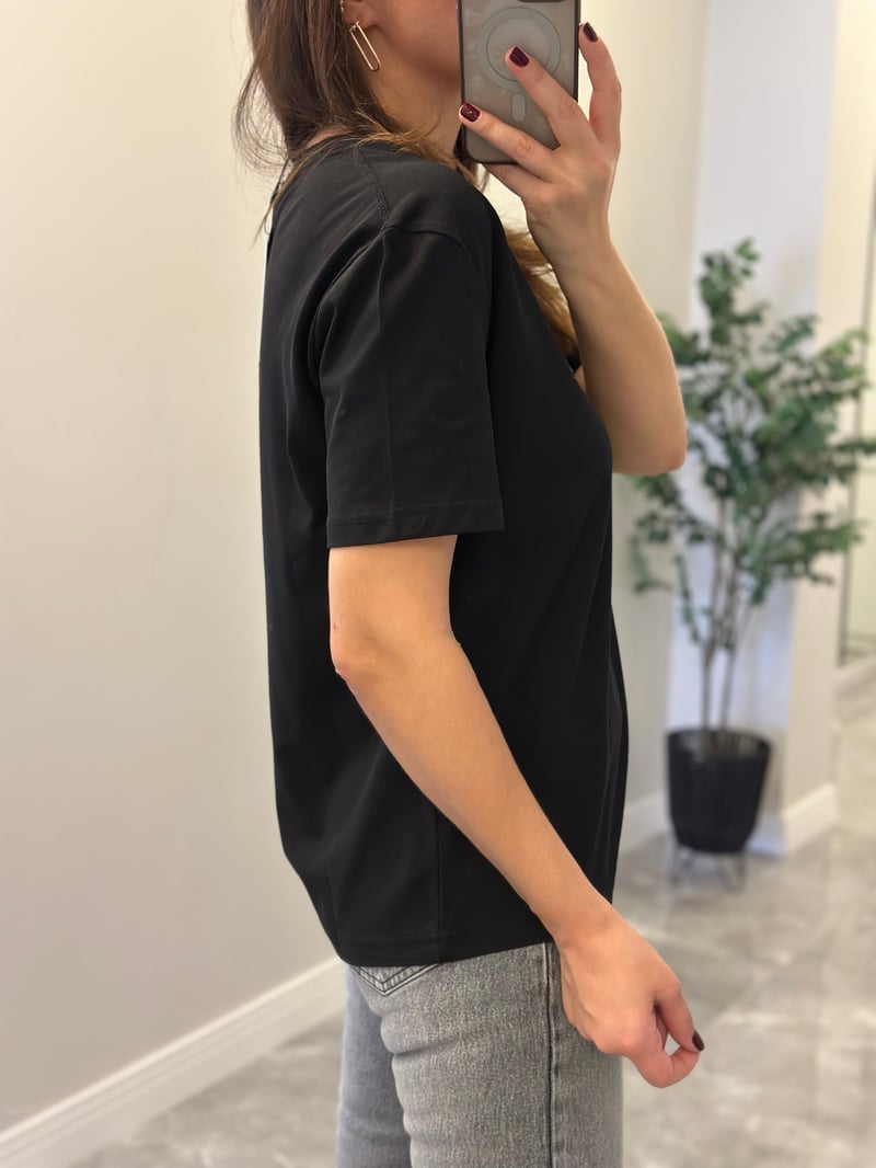 Dilvin Dekoratif Yaka Basic Tshirt - Siyah