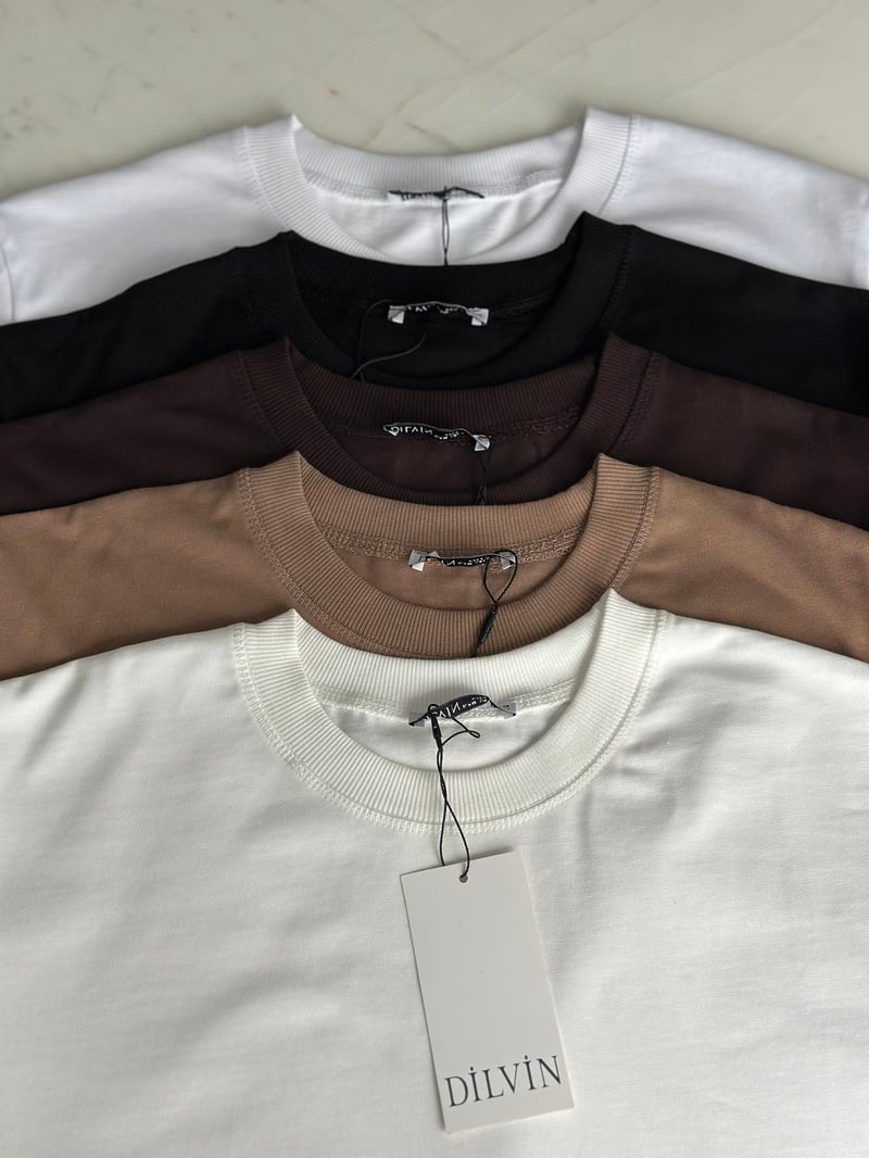 Dilvin Dekoratif Yaka Basic Tshirt - Vizon