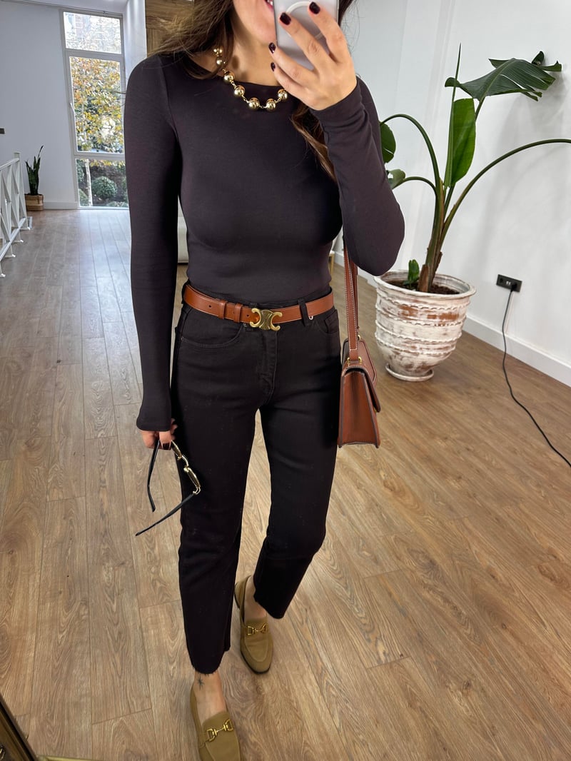 Dilvin Kayık Yaka Uzun Kol Basic - Acı Kahve