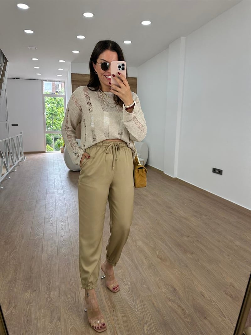Dilvin Paça Fermuarlı Jogger Pantolon-Camel