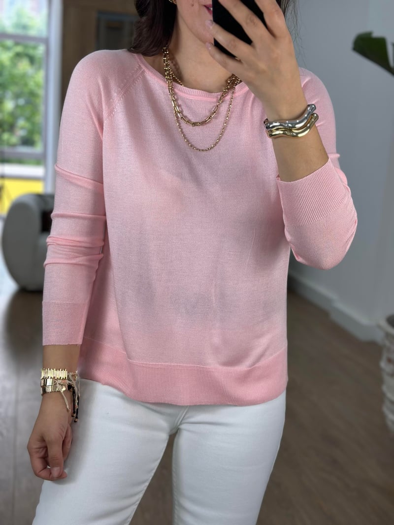 Dilvin Yanı Yırtmaçlı İnce Triko-Pembe