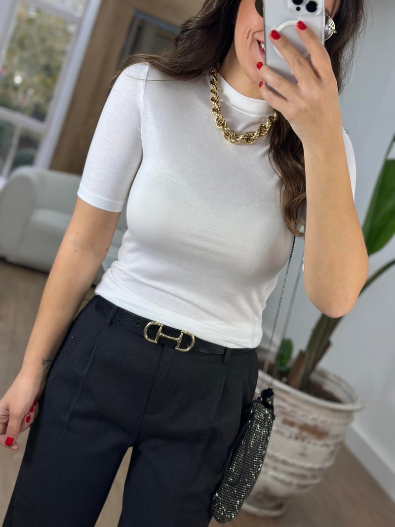 Dilvin Yüksek Yakalı Tshirt - Beyaz