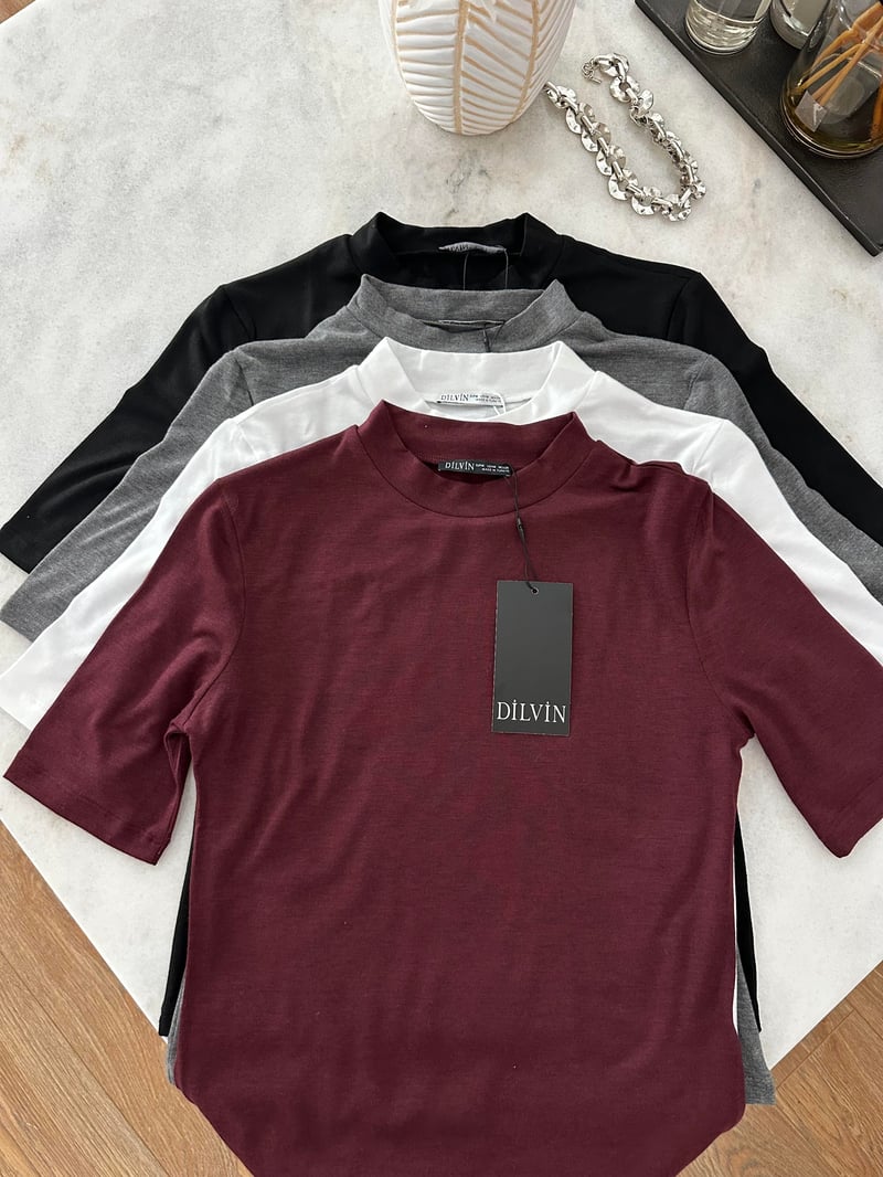 Dilvin Yüksek Yakalı Tshirt - Beyaz