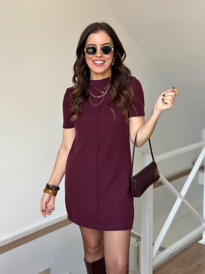 Dilvin Yumuşak Mini Elbise - Bordo