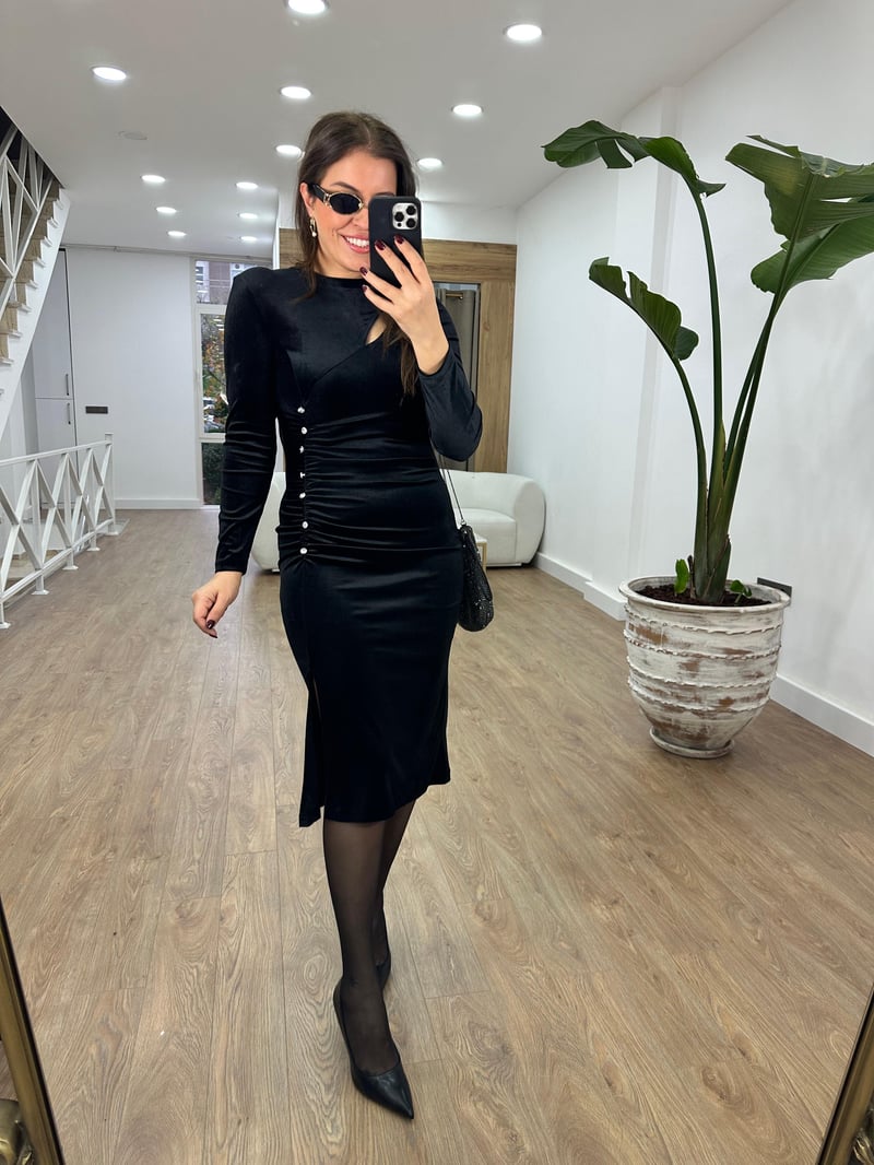 Drapeli Kadife Elbise