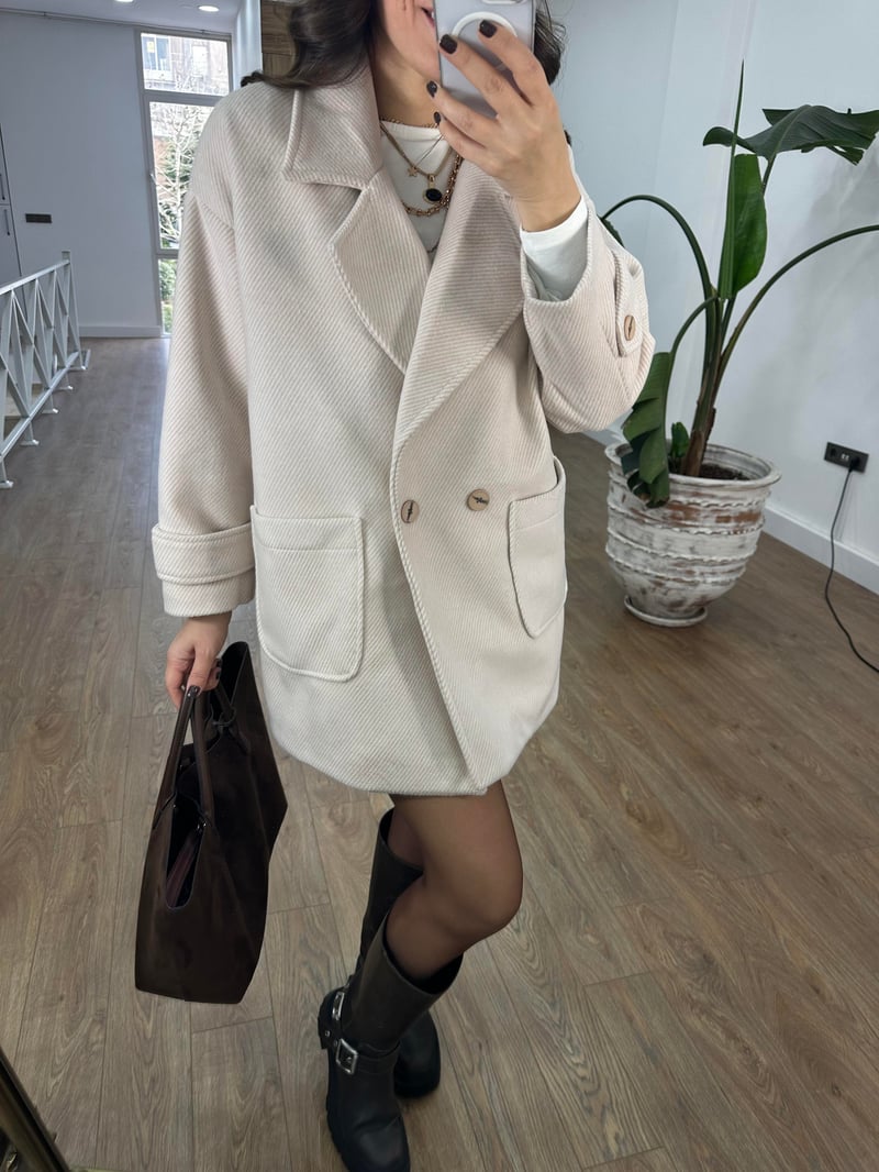Düşük Kol Oversize Kaban - Taş