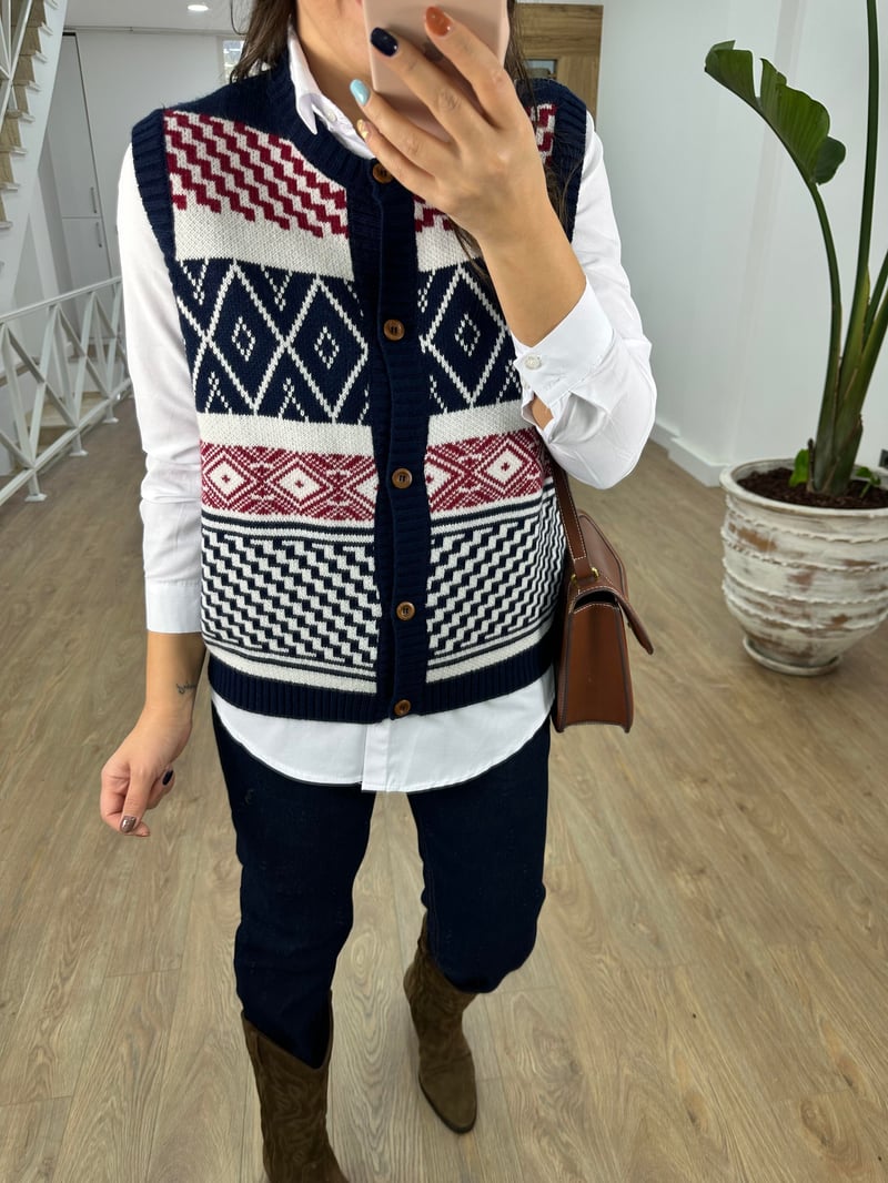 Etnik Desenli Triko Yelek