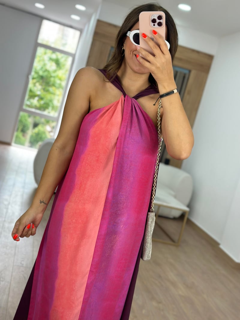 Fuşya Renk Geçişli Elbise