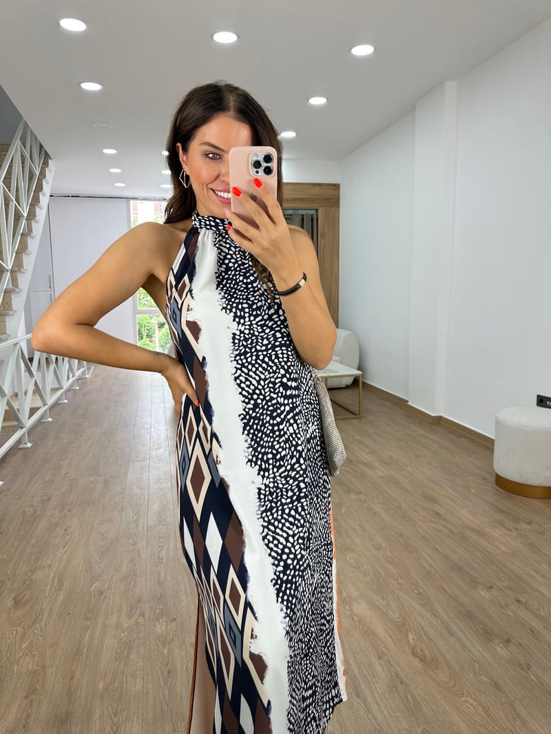 Geometrik Desen Halter Yaka Elbise