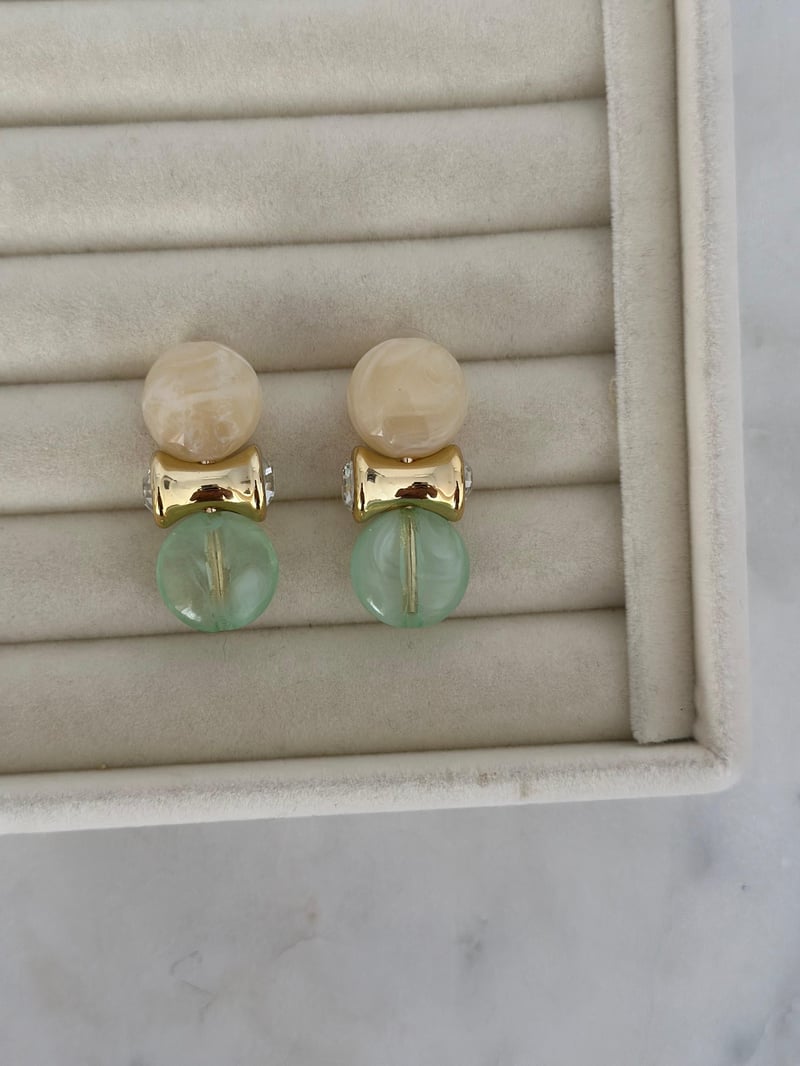 Gold Detay Mint Yeşil Küpe