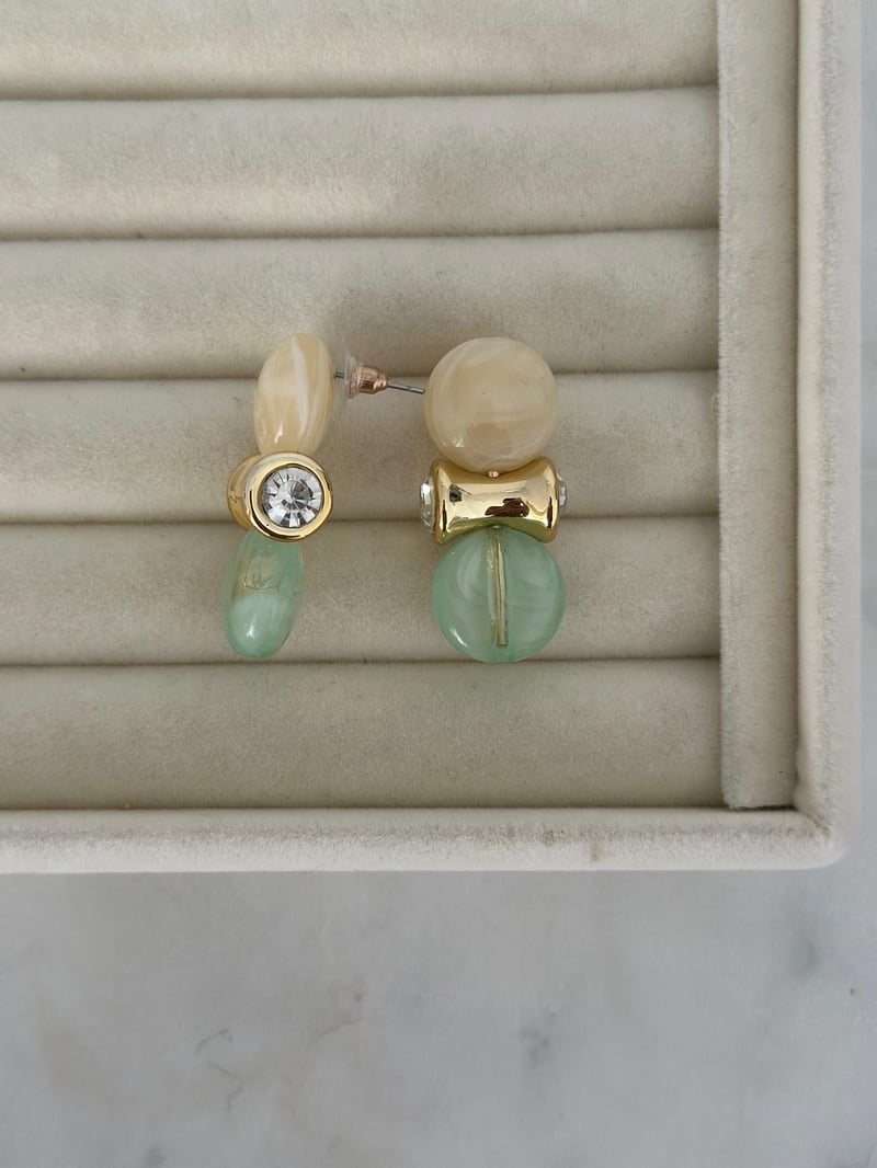 Gold Detay Mint Yeşil Küpe
