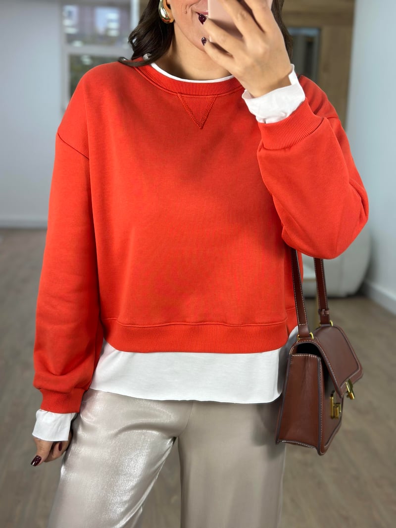 İçerisi İnce Şardonlu Basic Sweatshirt-Nar Çiçeği