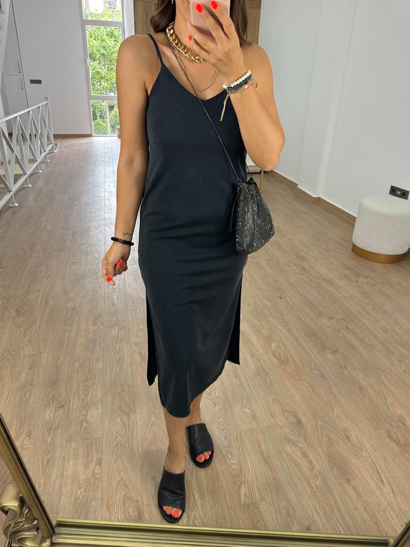 İp Askılı Modal Dokuma Kumaş Basic Elbise