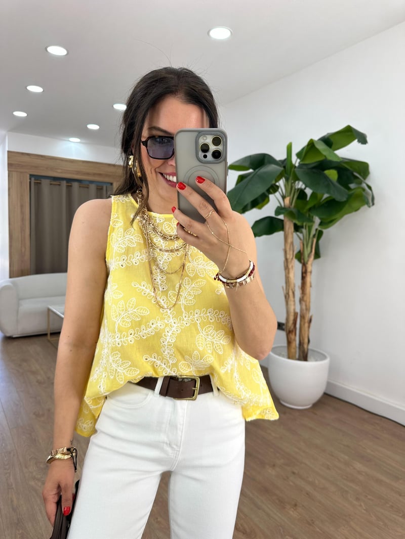 İşlemeli Gömlek - Sarı