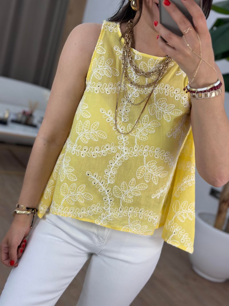 İşlemeli Gömlek - Sarı