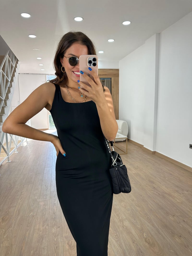 Kalın Askılı Fitilli Basic Elbise