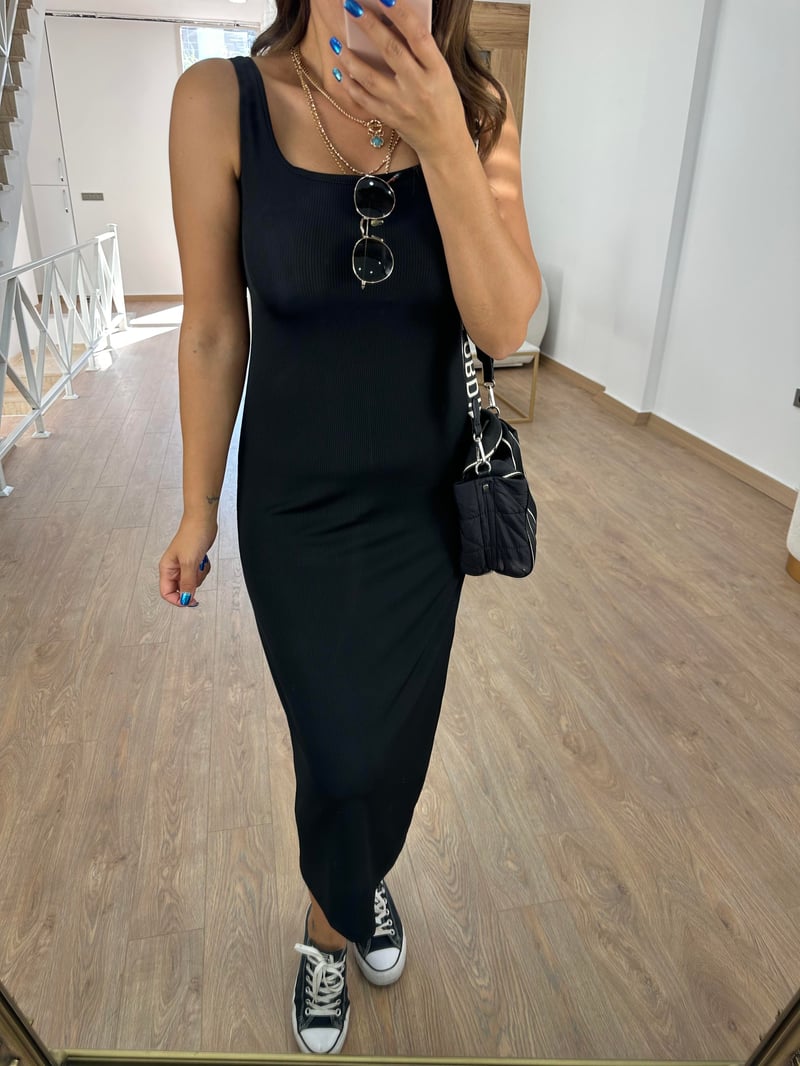 Kalın Askılı Fitilli Basic Elbise