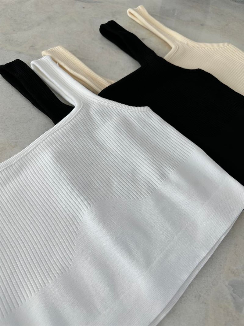 Kalın Askılı Fitilli Crop-Ekru