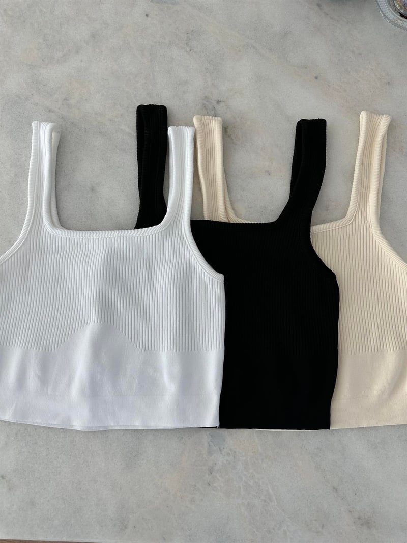 Kalın Askılı Fitilli Crop-Krem