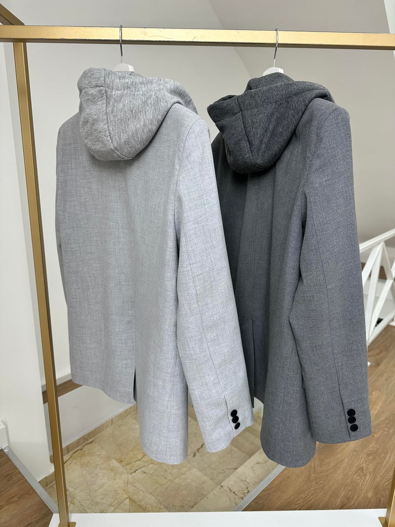 Kapüşon Detaylı Blazer Ceket-Füme