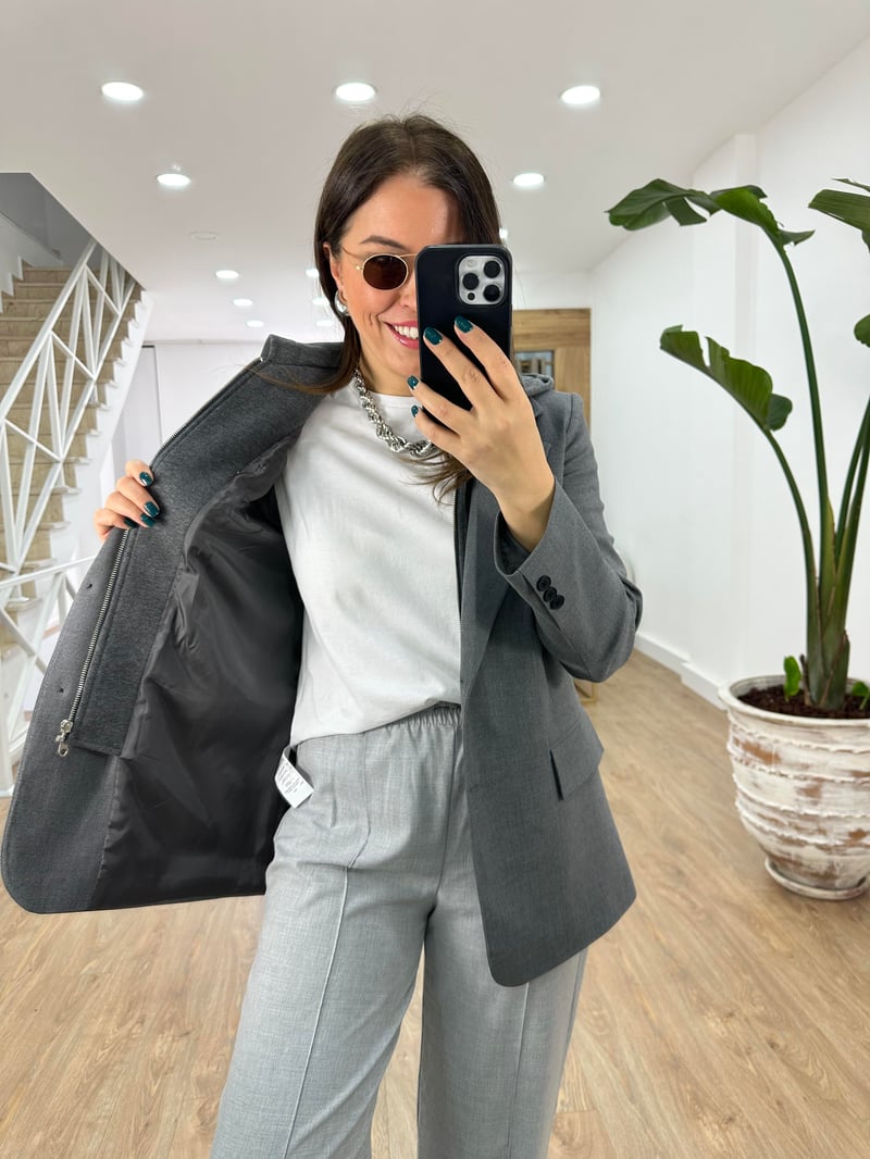 Kapüşon Detaylı Blazer Ceket-Füme