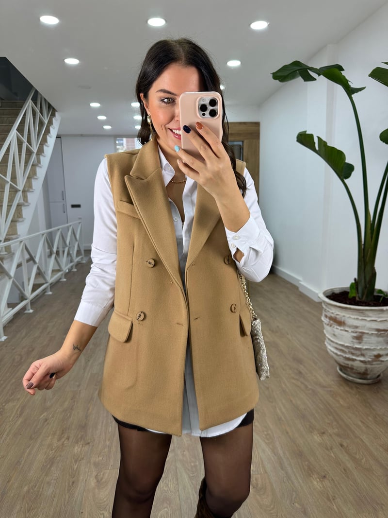 Kaşe Blazer Yelek-Taba