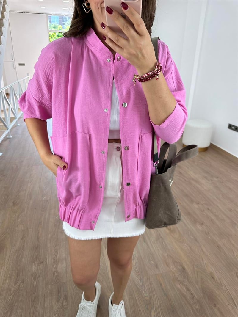 Keten Bomber Ceket-Pembe