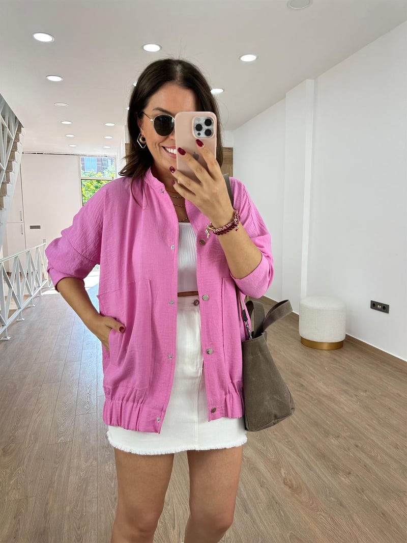 Keten Bomber Ceket-Pembe