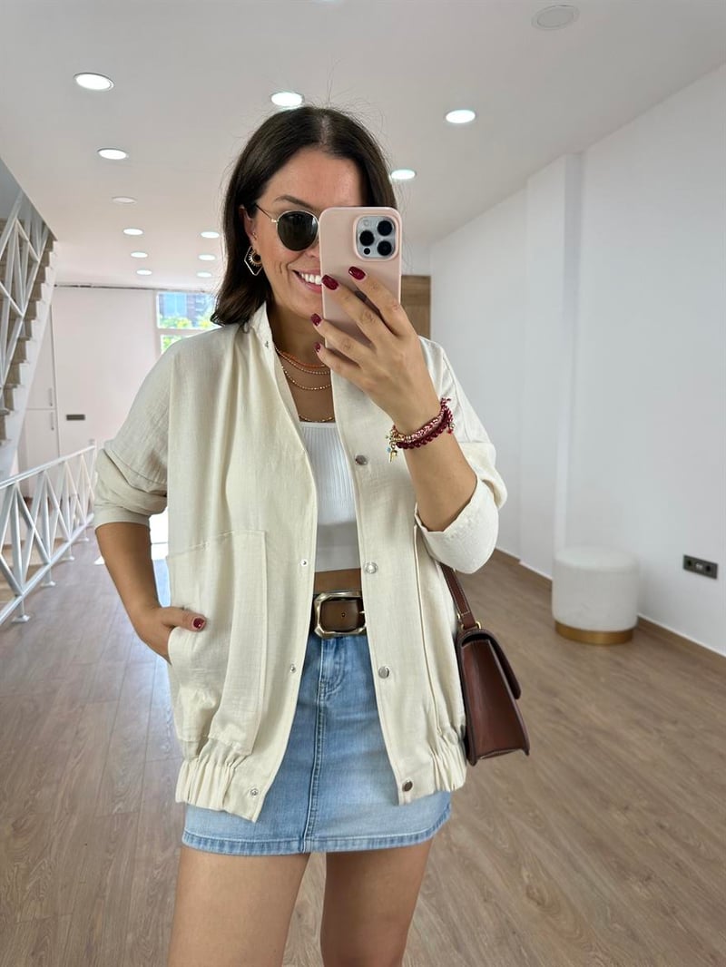 Keten Bomber Ceket-Taş