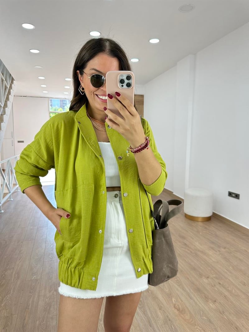 Keten Bomber Ceket-Yağ Yeşili