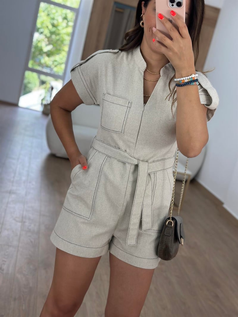 Keten Şortlu Tulum