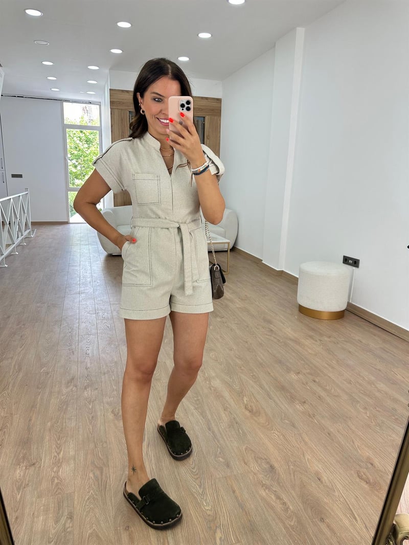 Keten Şortlu Tulum