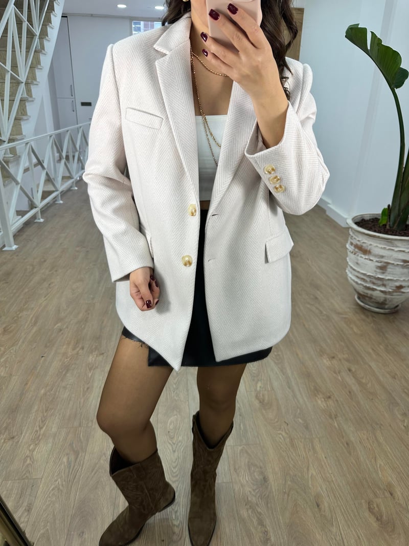 Kırçıllı Kaşe Oversize Ceket-Taş