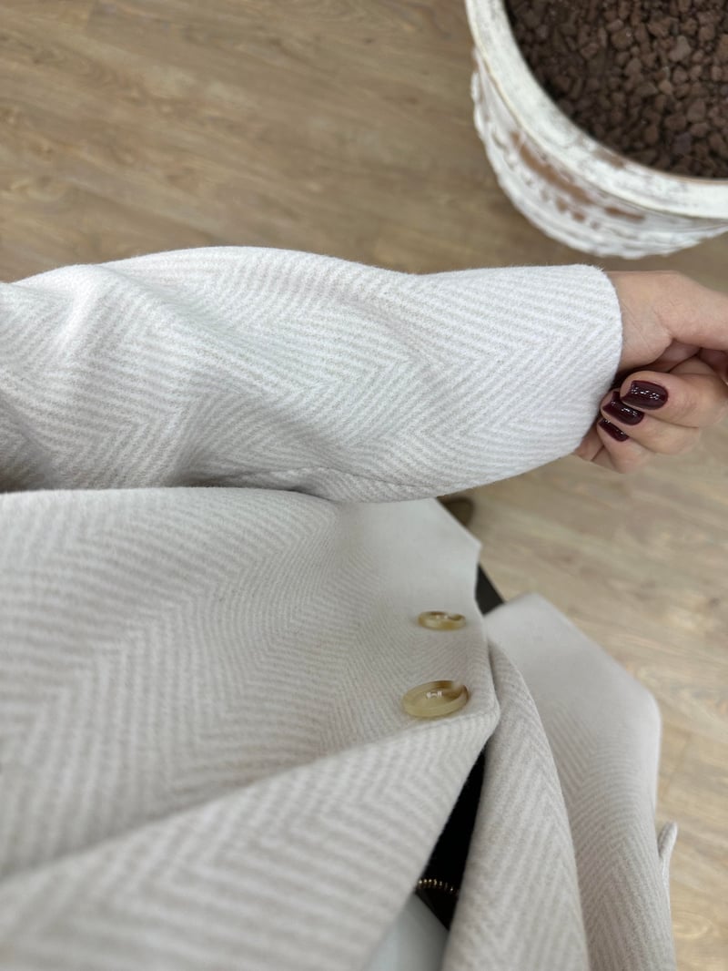 Kırçıllı Kaşe Oversize Ceket-Taş