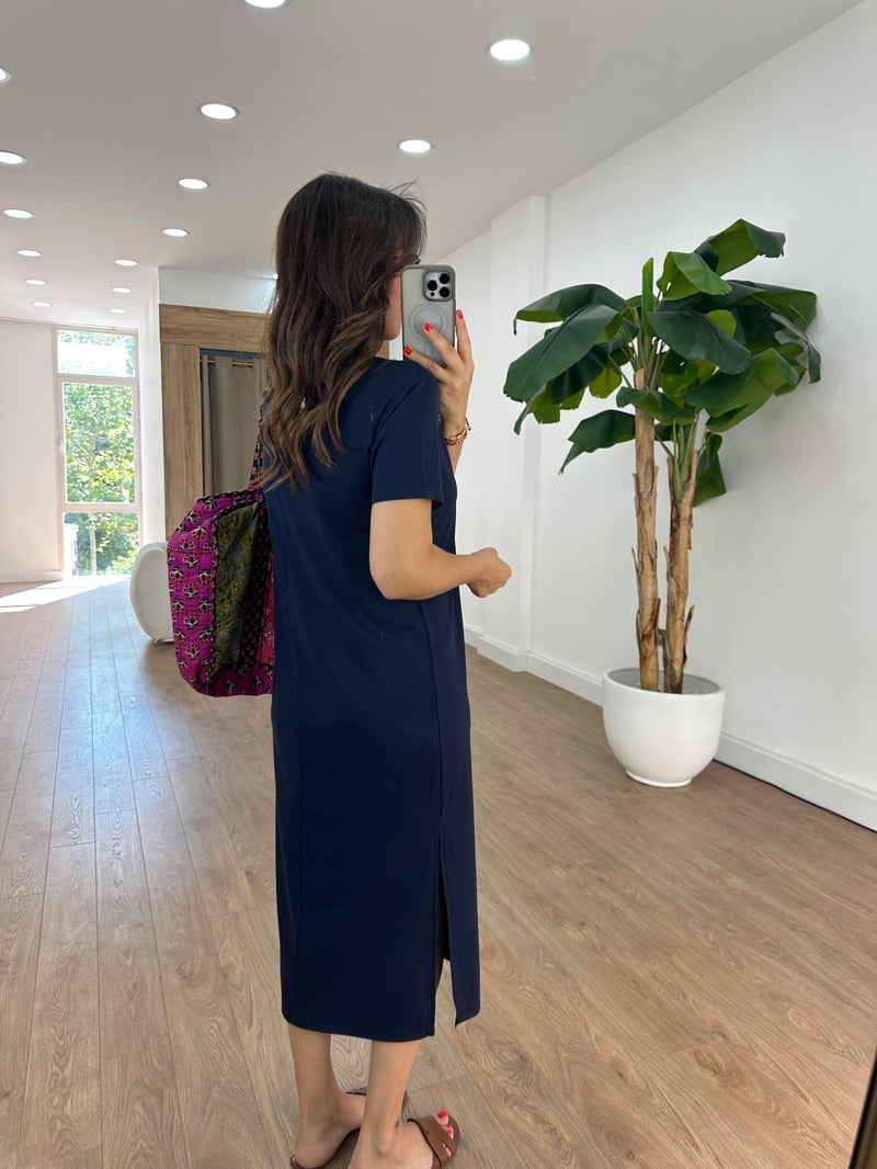 Kısa Kollu Modal Basic Elbise - Lacivert