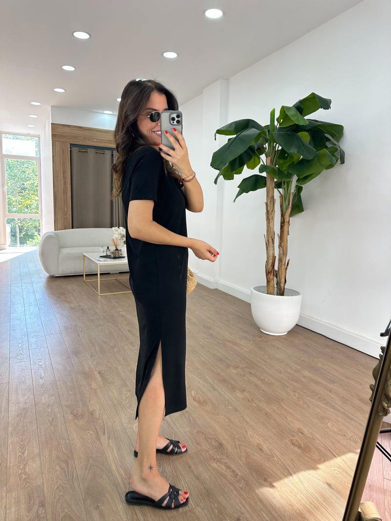 Kısa Kollu Modal Basic Elbise - Siyah